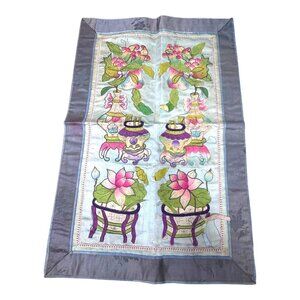 Vintage Asian Silk Tapestry Pichwai Style Painting Silk Floral Lotus Design READ